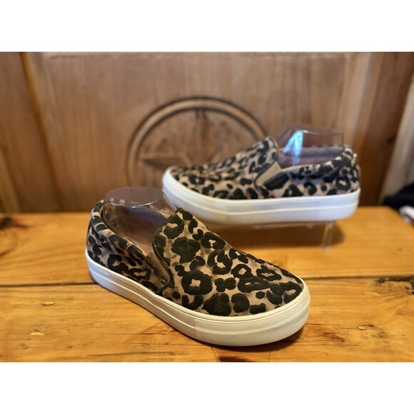 Steve Madden Glaammar Canvas Leopard Print Dual Sneakers 8.5 Slip On Flats - Picture 2 of 7